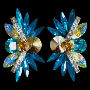 Earrings, Blue Zircon, Metallic Sunshine, Citrine AB